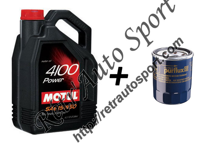 Pack vidange 5L huile MOTUL 4100 10W40 ou 15W50 + filtre à huile au choix